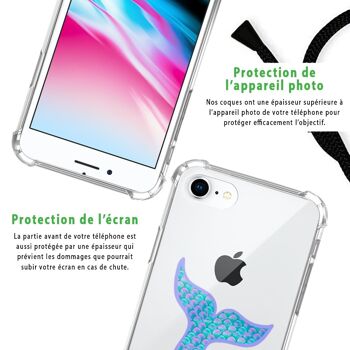 Coque iPhone 7/8 anti-choc silicone avec cordon noir - Queue Sirène 6