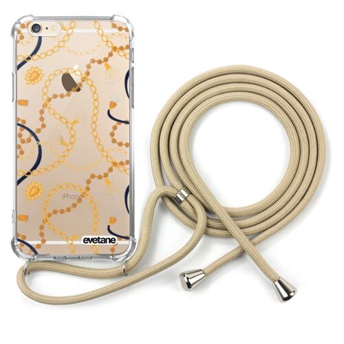 Coque iPhone 6/6S anti-choc silicone avec cordon Beige - Bijoux