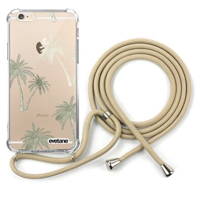 Coque iPhone 6/6S anti-choc silicone avec cordon Beige - Palmiers
