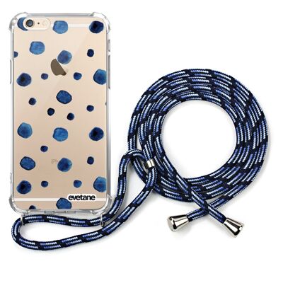 Coque iPhone 6/6S anti-choc silicone avec cordon bleu - Pois