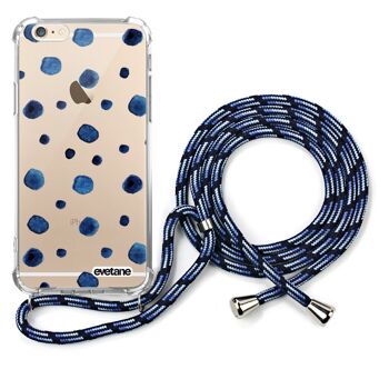 Coque iPhone 6/6S anti-choc silicone avec cordon bleu - Pois 1