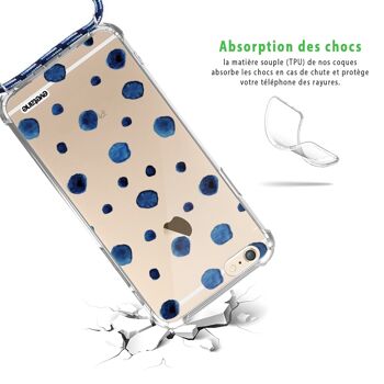 Coque iPhone 6/6S anti-choc silicone avec cordon bleu - Pois 2