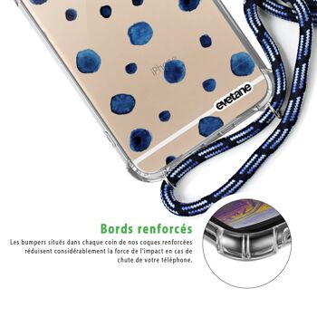 Coque iPhone 6/6S anti-choc silicone avec cordon bleu - Pois 3