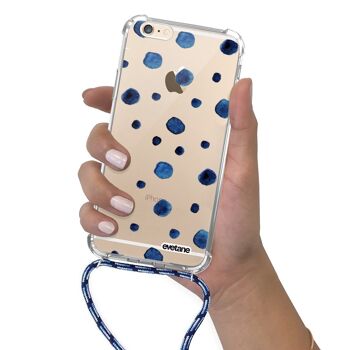 Coque iPhone 6/6S anti-choc silicone avec cordon bleu - Pois 4