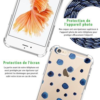 Coque iPhone 6/6S anti-choc silicone avec cordon bleu - Pois 6