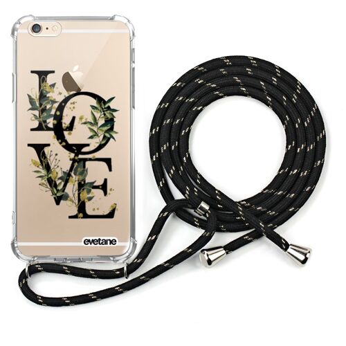 Coque iPhone 6/6S anti-choc silicone avec cordon noir-Love Bamboo