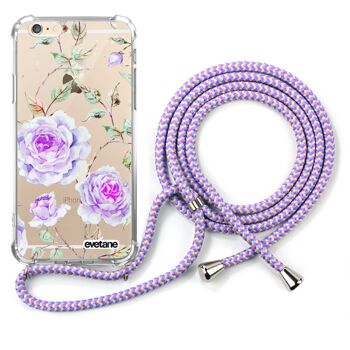 Coque iPhone 6/6s anti-choc silicone avec cordon parme -Fleurs 1