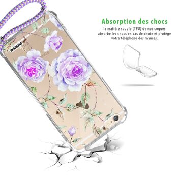 Coque iPhone 6/6s anti-choc silicone avec cordon parme -Fleurs 2
