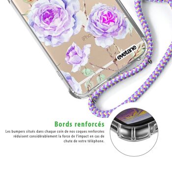 Coque iPhone 6/6s anti-choc silicone avec cordon parme -Fleurs 3