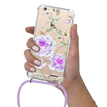 Coque iPhone 6/6s anti-choc silicone avec cordon parme -Fleurs 4