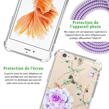 Coque iPhone 6/6s anti-choc silicone avec cordon parme -Fleurs 6