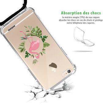 Coque iPhone 6/6S anti-choc silicone avec cordon noir- Flamant Rose Cercle 2