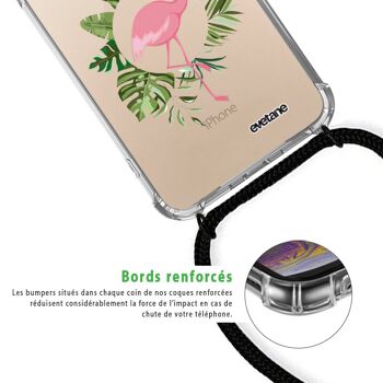Coque iPhone 6/6S anti-choc silicone avec cordon noir- Flamant Rose Cercle 3
