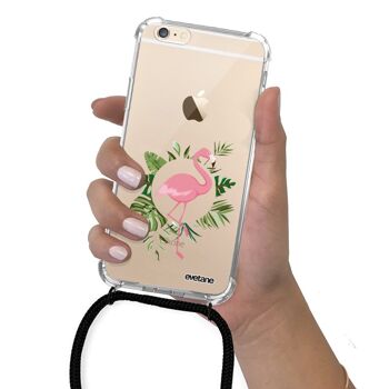 Coque iPhone 6/6S anti-choc silicone avec cordon noir- Flamant Rose Cercle 4