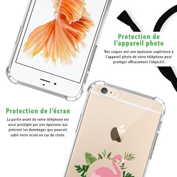 Coque iPhone 6/6S anti-choc silicone avec cordon noir- Flamant Rose Cercle 6