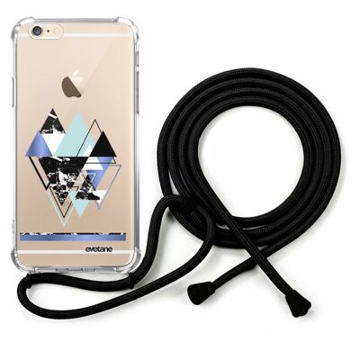 Shockproof silicone iPhone 6 / 6S case with black cord - Blue Triangles
