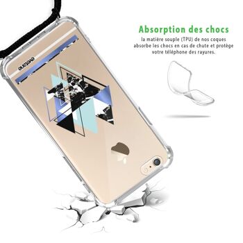 Coque iPhone 6/6S anti-choc silicone avec cordon noir- Triangles Bleus 2