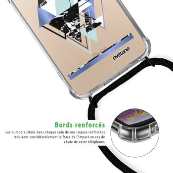 Coque iPhone 6/6S anti-choc silicone avec cordon noir- Triangles Bleus 3