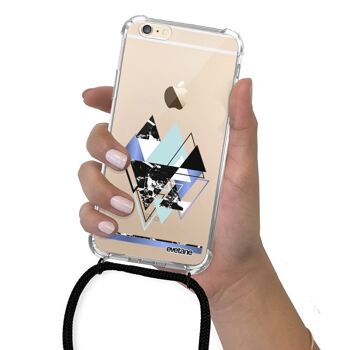 Coque iPhone 6/6S anti-choc silicone avec cordon noir- Triangles Bleus 4