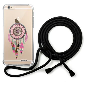 Coque iPhone 6/6S anti-choc silicone avec cordon noir-Attrappe Rêve Rose Fushia 1