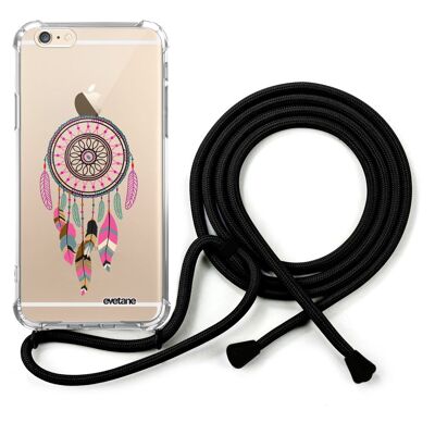 Coque iPhone 6/6S anti-choc silicone avec cordon noir-Attrappe Rêve Rose Fushia