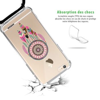 Coque iPhone 6/6S anti-choc silicone avec cordon noir-Attrappe Rêve Rose Fushia 3