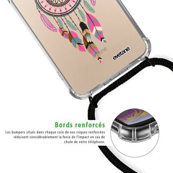 Coque iPhone 6/6S anti-choc silicone avec cordon noir-Attrappe Rêve Rose Fushia 4