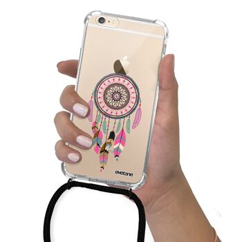 Coque iPhone 6/6S anti-choc silicone avec cordon noir-Attrappe Rêve Rose Fushia 5