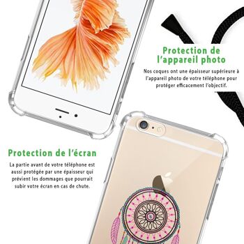 Coque iPhone 6/6S anti-choc silicone avec cordon noir-Attrappe Rêve Rose Fushia 7