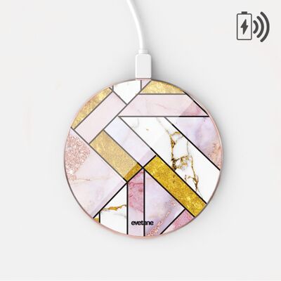 Induction charger White with gold rim Rose Gold Marble Graphic