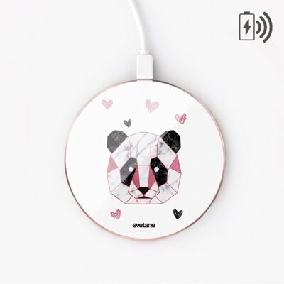 Induction charger White with gold frame -Panda Geometric Pink