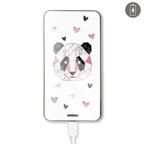 Batterie en verre trempé imprimée 8 000 mah -Panda Géométrique Rose