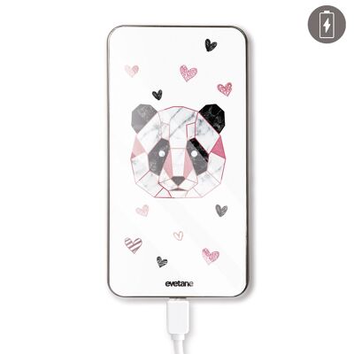 8000 mah printed tempered glass battery -Panda Geometric Pink