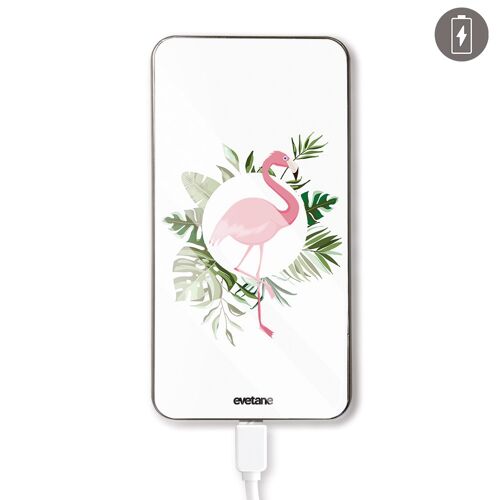 Batterie en verre trempé imprimée 8 000 mah- Flamant Rose Cercle