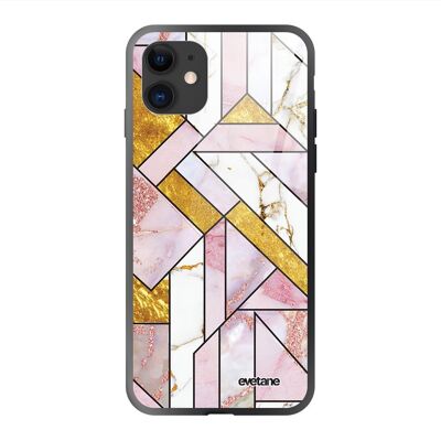 IPhone 11 case in tempered glass Rose Gold Marble Graphic
