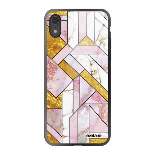 Coque iPhone Xr en verre trempé noir Rose Doré Marbre Graphique