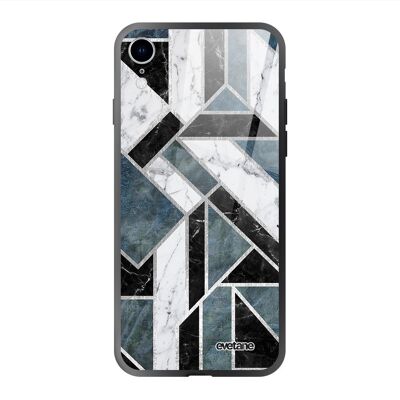 IPhone Xr case in black tempered glass Green Graphic Marble