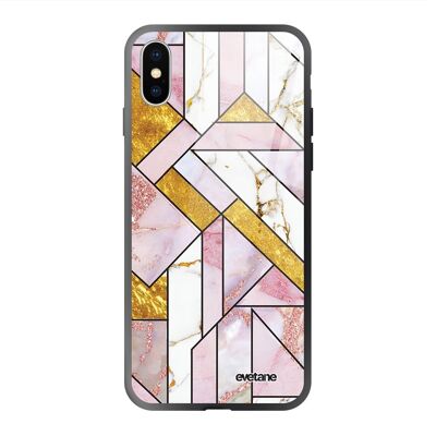 Coque iPhone X/XS en verre trempé Rose Doré Marbre Graphique