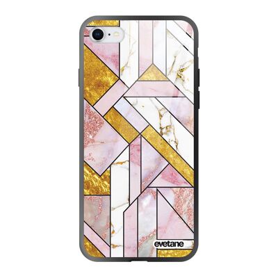 IPhone 7/8 case in black tempered glass Rose Gold Graphic Marble