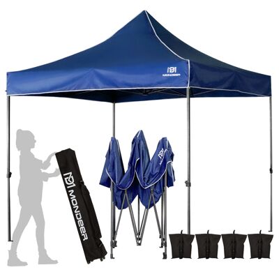 Gazebo Heavy Duty, Pop Up Gazebo 3x3M, Garden Gazebo, Full Waterproof and Anti-UV, Metal Steel Frame and PU Coated Tent, with 4 Weight Bags and Carrying Bag, Outdoor Patio Party, Blue
