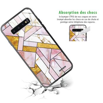 Coque Samsung Galaxy S10 en verre trempé Rose Doré Marbre Graphique 2