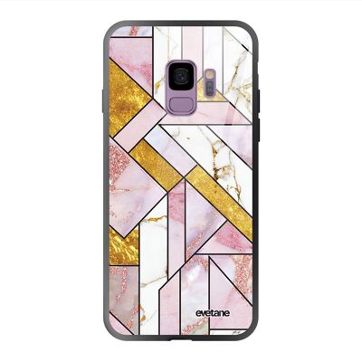 Samsung Galaxy S9 case in black tempered glass Rose Gold Graphic Marble