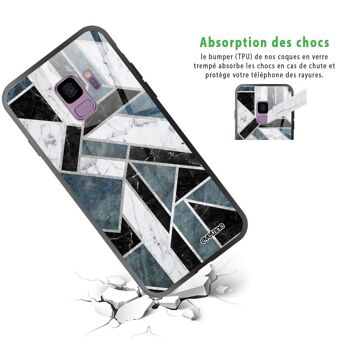 Coque Samsung Galaxy S9 en verre trempé noire Marbre Vert Graphique 2