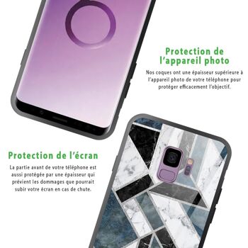 Coque Samsung Galaxy S9 en verre trempé noire Marbre Vert Graphique 6