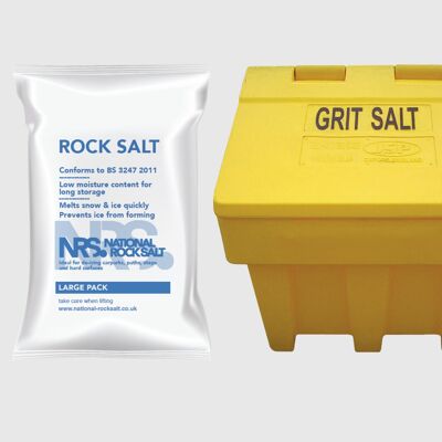 Streugutbehälter-Angebote = 1 204-Liter-Salzbehälter und 10 Packungen weißes Salz