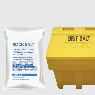 Grit Bin Deals = 1 204L Salt Bin & 10 packs of Rock Salt