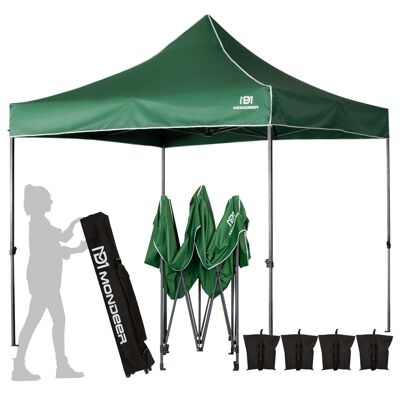 Gazebo Heavy Duty, Pop Up Gazebo 3x3M, Garden Gazebo, Full Waterproof and Anti-UV, Metal Steel Frame and PU Coated Tent, with 4 Weight Bags and Carrying Bag, Outdoor Patio Party, Green
