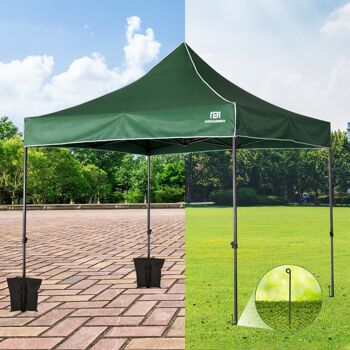 Gazebo Heavy Duty, Pop Up Gazebo 3x3M, Tonnelle de Jardin, Entièrement Imperméable et Anti-UV, Structure en Acier Métallique et Tente enduite PU, avec 4 Sacs de Poids et Sac de Transport, Fête de Patio Extérieur, Vert 2