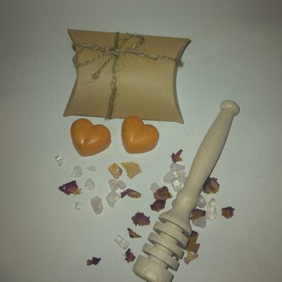 2 corazones de cera para derretir (parafina o soja) en una caja de regalo, parafina