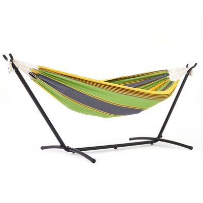 Hamaca con soporte Hamaca doble para acampar Hamaca de tela para jardín al aire libre con marco de metal con bolsa de transporte portátil y accesorios, capacidad de carga de 200 kg, para patio de viaje para acampar, verde